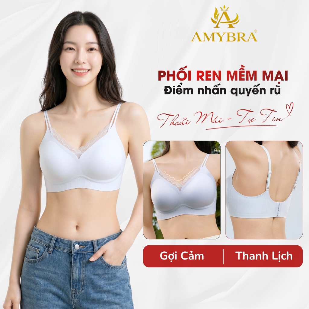 [ BST MỚI - AMYBRA ] Áo Ngực Nữ Su Không Gọng Mút 1cm, Áo Lót Phối Viền Ren Gợi Cảm Thanh Lịch A2606