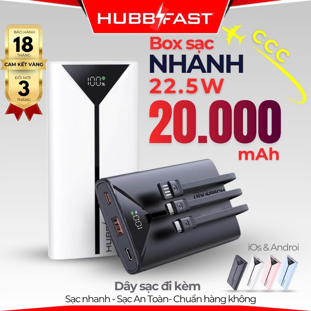 Sạc tích điện 80000mAh HUBBFAST PD100, Sạc nhanh 22.5W, đèn 10 ngày, Bảo Hành chính hãng 18 tháng – ảnh mô tả chi tiết 10