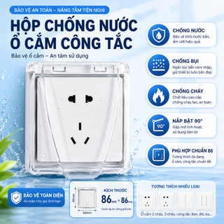 Hộp Chống Nước Ổ Cắm Công Tắc Chuẩn 86, Nắp Bật 90°, Chống Bụi Chống Ẩm, Bảo Vệ Ổ Cắm Nhà Tắm Nhà Bếp Ban Công