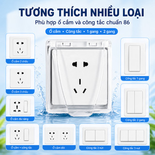 Hộp Chống Nước Ổ Cắm Công Tắc Chuẩn 86, Nắp Bật 90°, Chống Bụi Chống Ẩm, Bảo Vệ Ổ Cắm Nhà Tắm Nhà Bếp Ban Công