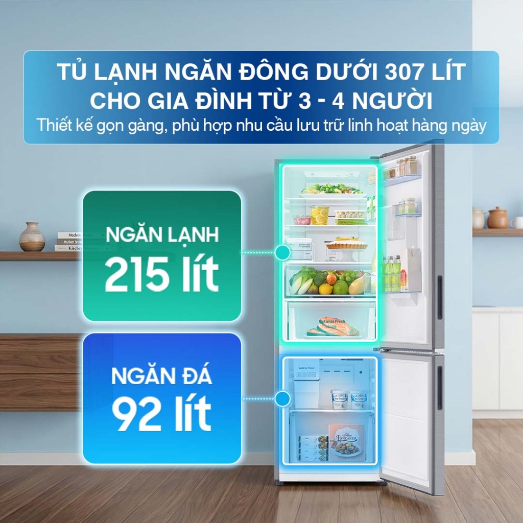 Tủ Lạnh Samsung Ngăn Đông Dưới 307L RB30N4190S9/SV - Ngăn Lấy Nước Ngoài, màu Bạc