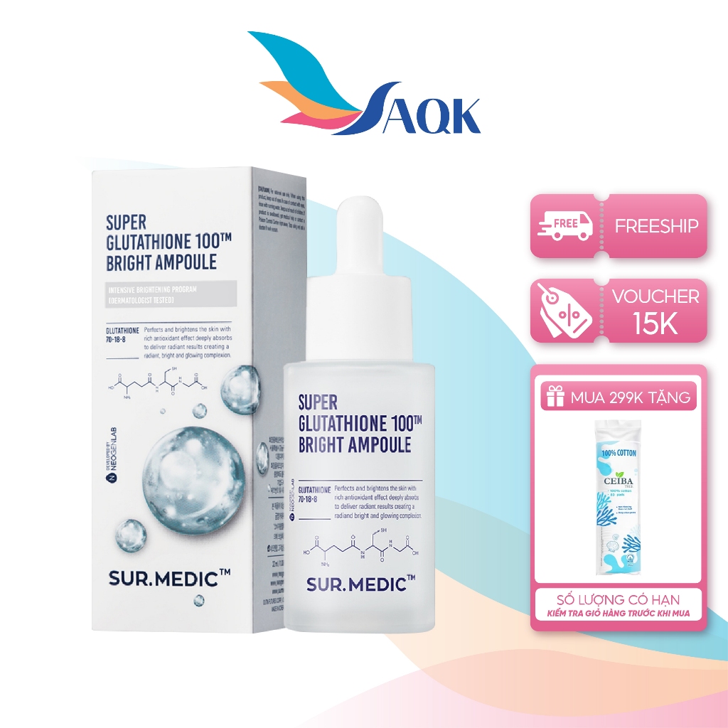 sur medic+ super glutathione 100tm bright ampoule Huyết thanh dưỡng trắng Sur.Medic (32ml) - Nuôi dưỡng làn da tràn đầy sức sống cetyl-palmitate