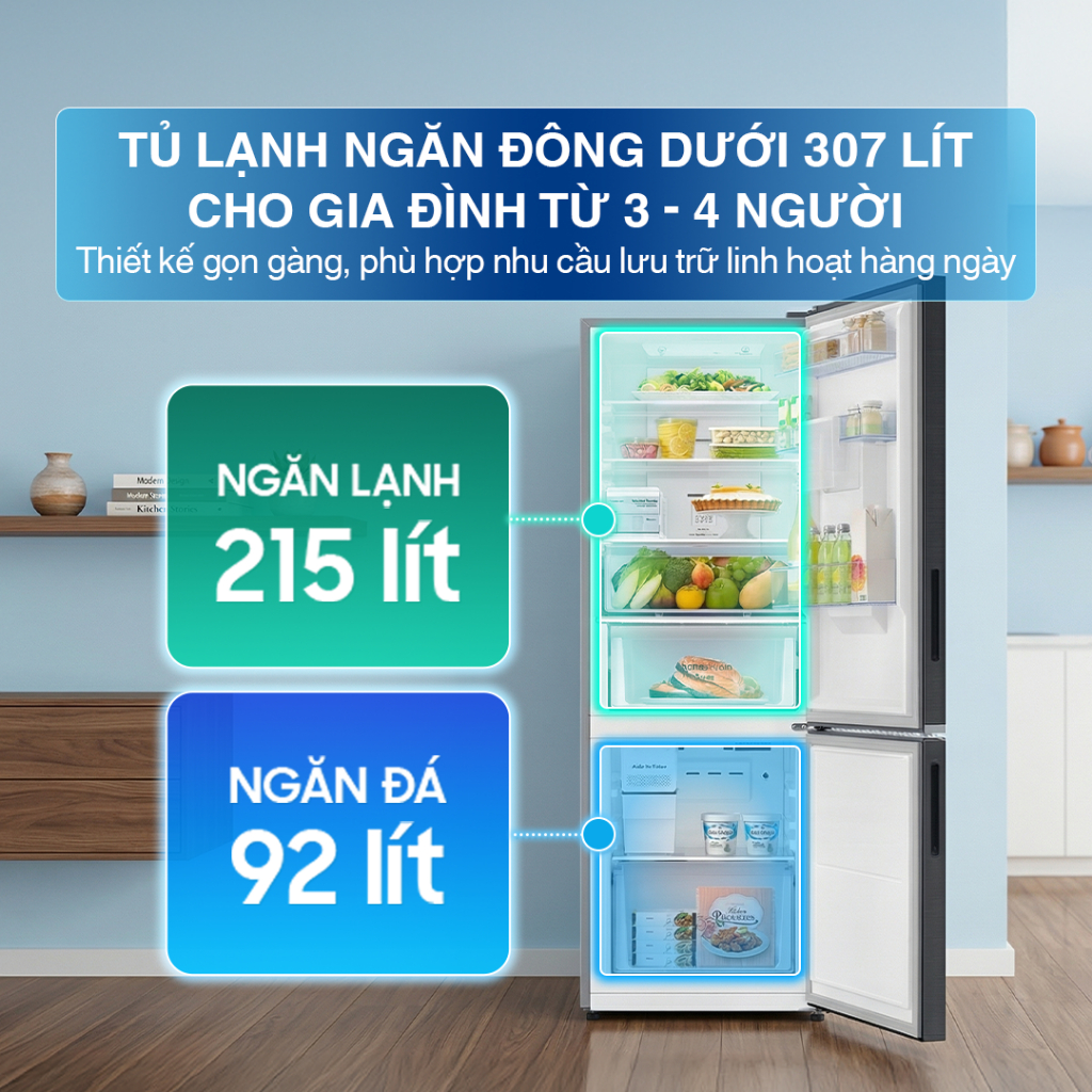Tủ Lạnh Samsung Ngăn Đông Dưới 307L RB30N4190B1/SV - Ngăn Lấy Nước Ngoài, màu Đen