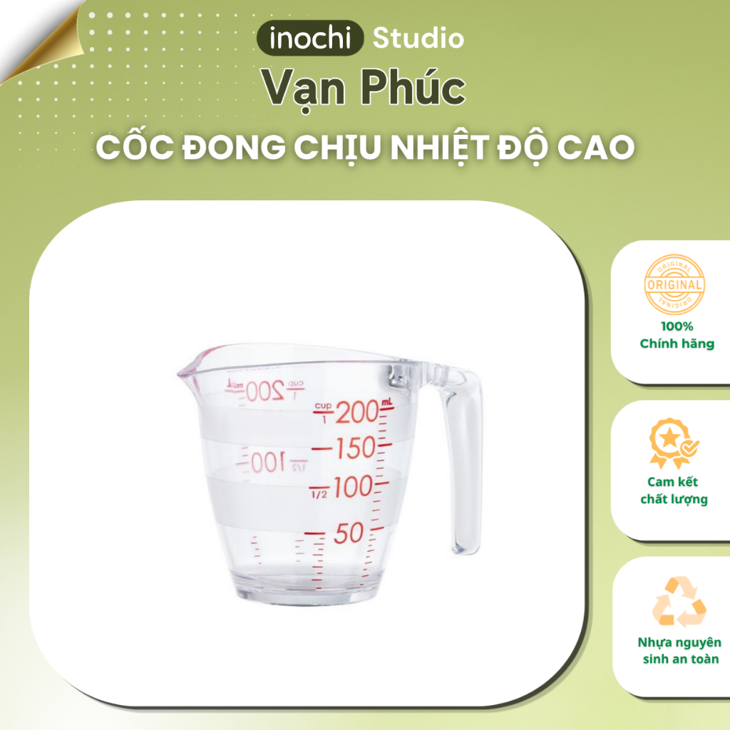 Cốc đong chịu nhiệt độ cao inochi, thiết kế chia vạch pha sữa, pha nước, nấu đồ ăn, pha chế tiện lợi k giòn gãy