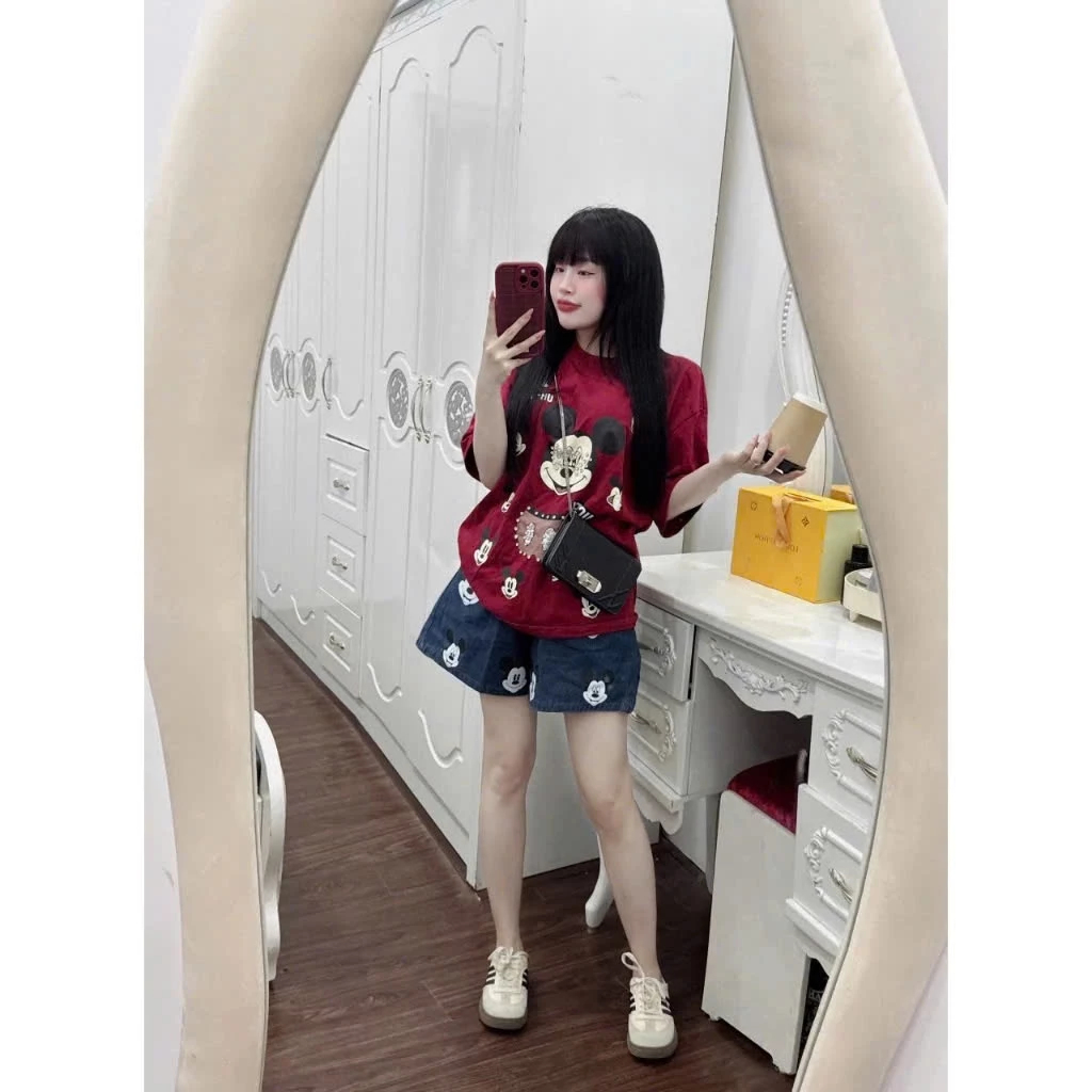 Bộ hè nữ áo thun mix quần ngắn in hình hoạt hình cute, set đồ nữ cao cấp mặc mùa hè thoáng mát năng động HCOM25275