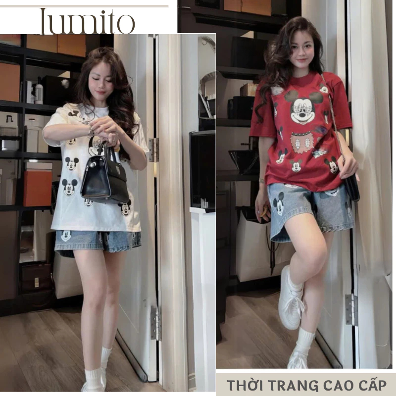 Bộ hè nữ áo thun mix quần ngắn in hình hoạt hình cute, set đồ nữ cao cấp mặc mùa hè thoáng mát năng động HCOM25275