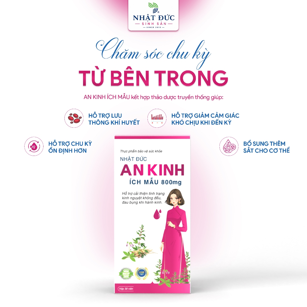 An Kinh Ích Mẫu 800mg Nhật Đức Hỗ Trợ Chu Kỳ Kinh Đều Hơn Giảm Khó Chịu Ngày Hành Kinh Hộp 30 Viên