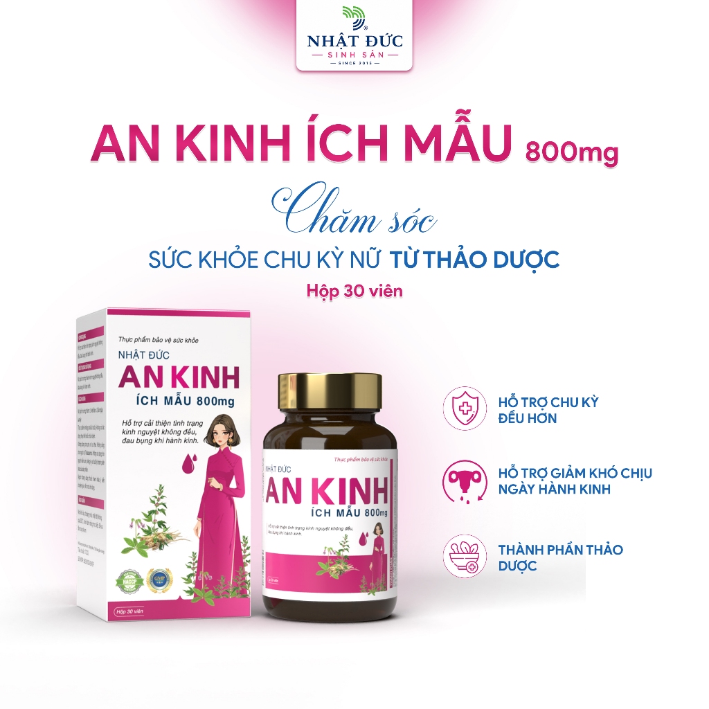 An Kinh Ích Mẫu 800mg Nhật Đức Hỗ Trợ Chu Kỳ Kinh Đều Hơn Giảm Khó Chịu Ngày Hành Kinh Hộp 30 Viên