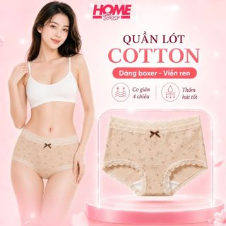 Quần lót nữ dáng boxer cotton cao cấp co giãn đáy lót dài che chắn thoải mái họa tiết cổ điển L5918