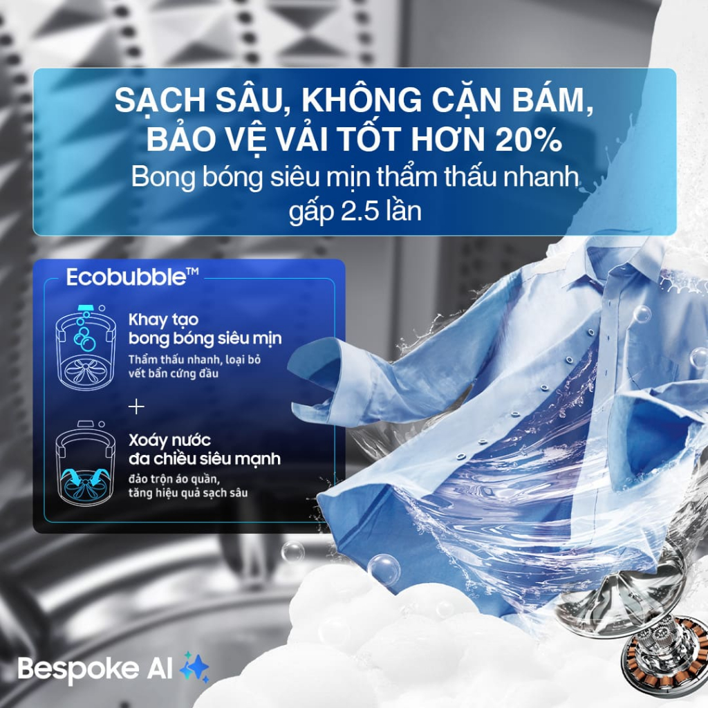Máy Giặt Samsung Bespoke AI Cửa Trên 15 kg WA80F15B6BSV - AI Wash cảm biến bảo vệ vải, màu Đen