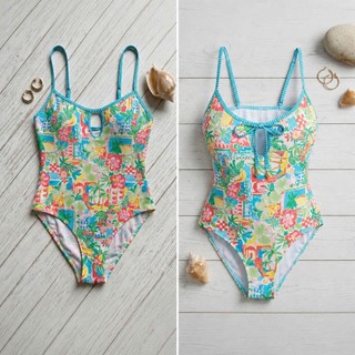 Bikini 1 mảnh, bộ đồ bơi đi biển liền thân, họa tiết tropical pastel gợi cảm dây buộc ngực, sẵn đệm ngực