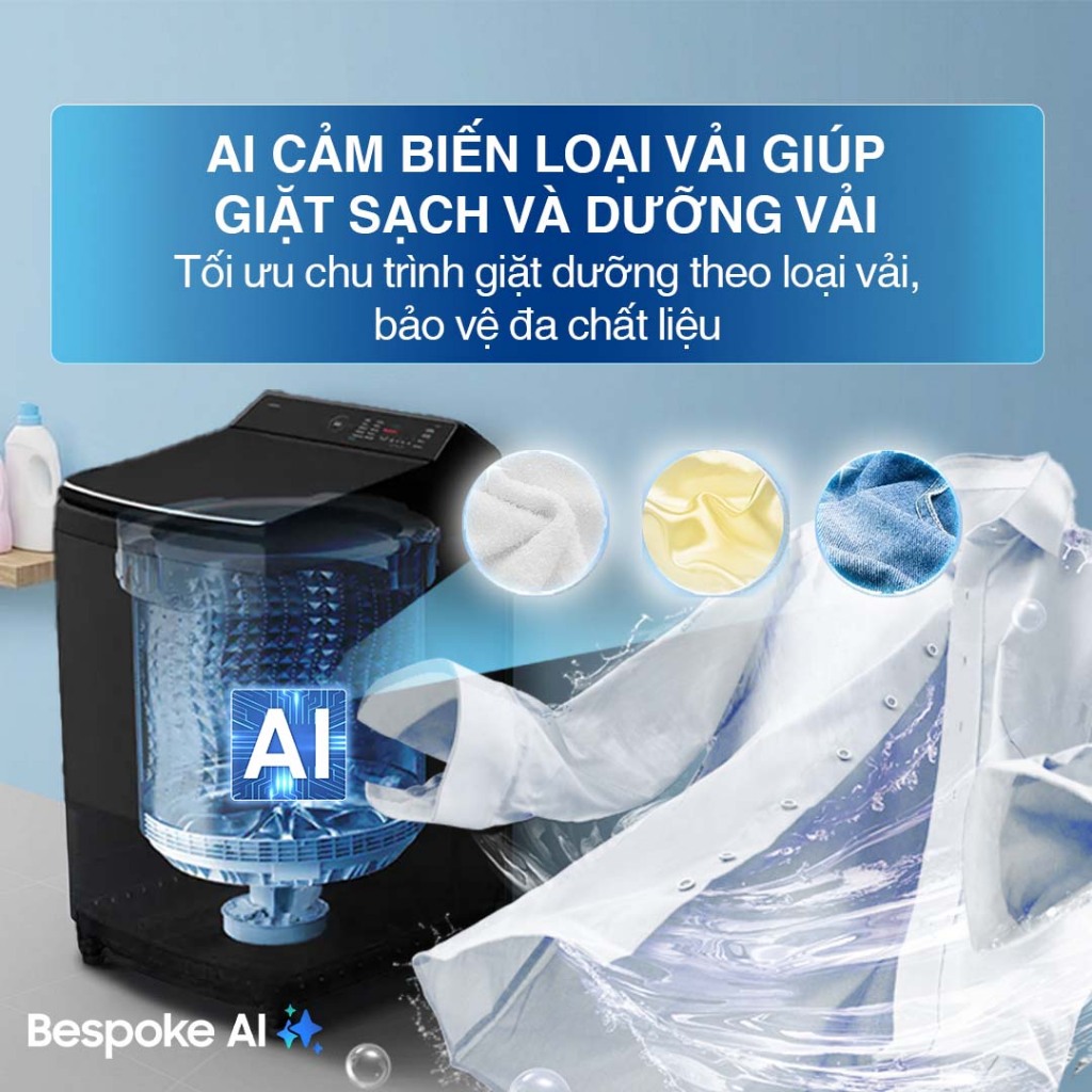 Máy Giặt Samsung Bespoke AI Cửa Trên 19 kg WA80F19B9BSV - AI Wash cảm biến bảo vệ vải, màu Đen