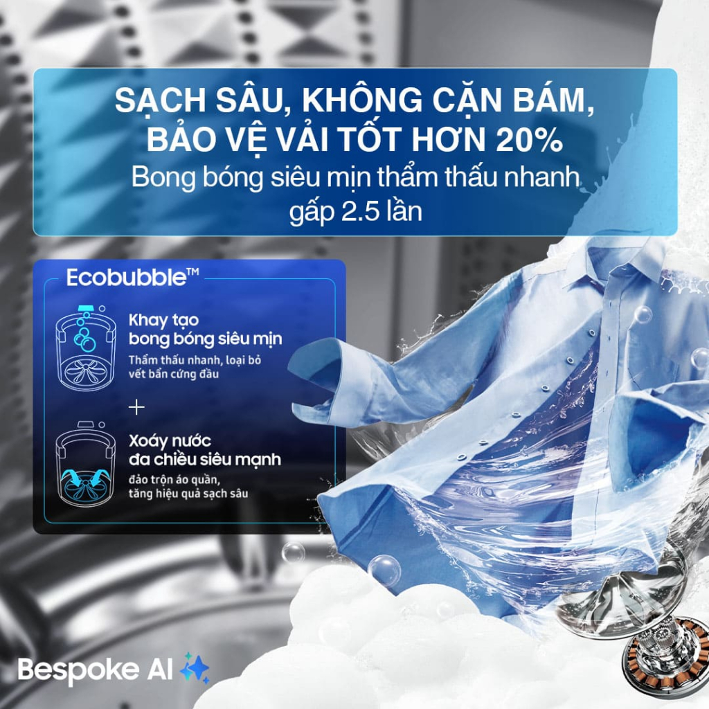 Máy Giặt Samsung Bespoke AI Cửa Trên 19 kg WA80F19B9BSV - AI Wash cảm biến bảo vệ vải, màu Đen