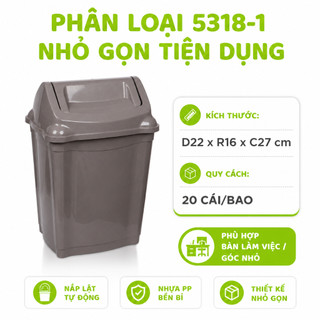 Thùng Rác Nắp Lật Tự Cân Bằng Nhựa PP Cao Cấp Nắp Tự Đóng Đa Dung Tích Gia Đình GD78