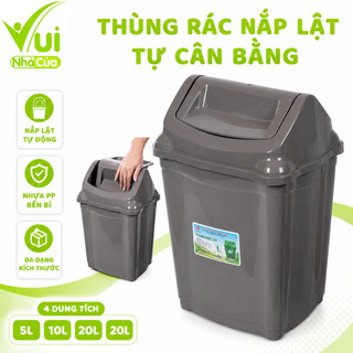 Thùng Rác Nắp Lật Tự Cân Bằng Nhựa PP Cao Cấp Nắp Tự Đóng Đa Dung Tích Gia Đình GD78