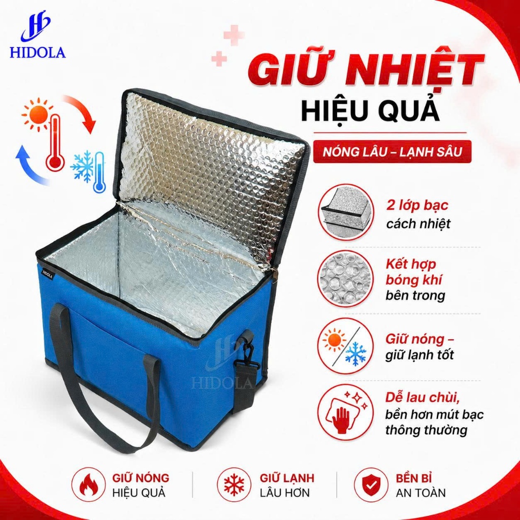 Túi Giữ Nhiệt 20 Lít HIDOLA 7033 - Túi Giữ Nhiệt Đựng Đồ Ăn Túi Giao Hàng Chuyên Dụng Cho Shipper
