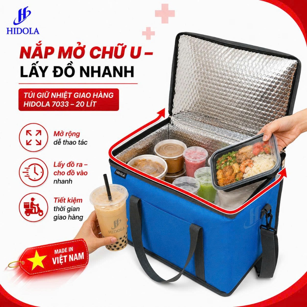 Túi Giữ Nhiệt 20 Lít HIDOLA 7033 - Túi Giữ Nhiệt Đựng Đồ Ăn Túi Giao Hàng Chuyên Dụng Cho Shipper