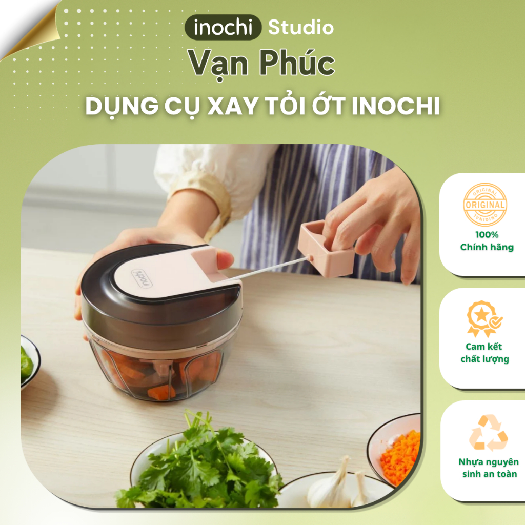 Dụng cụ xay tỏi ớt Inochi, dụng cụ cầm tay tiện lợi, vỏ nhựa nguyên sinh cao cấp an toàn sức khỏe