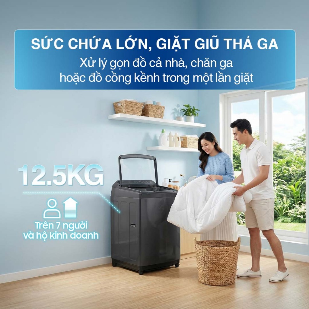 Máy Giặt Samsung Cửa Trên WA40F12E4CSV 12.5kg - Động cơ Digital Inverter, màu Đen