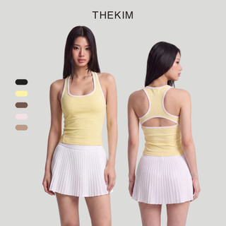 THEKIM Áo tank thể thao, Pickleball, Tennis hở lưng (có mút ngực) phối viền công nghệ FlowFit mềm mịn T407