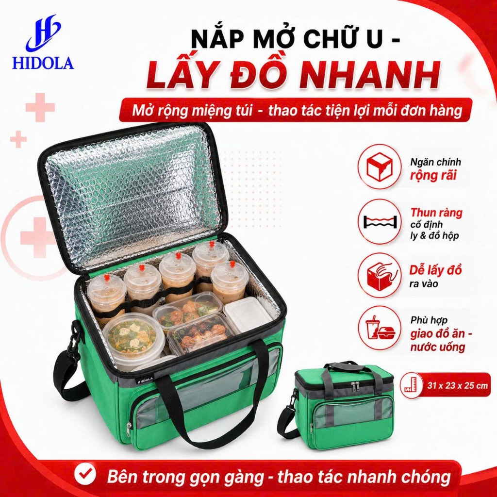 Túi Giao Hàng Giữ Nhiệt HIDOLA 7037 15L - Túi Giữ Nhiệt Đựng Thực Phẩm Túi Giao Đồ Ăn Chuyên Dụng Cho Shipper