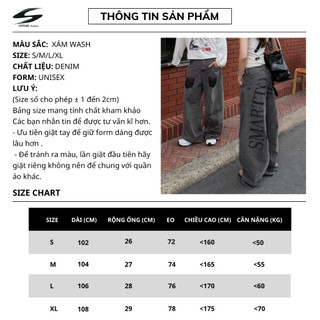 Quần Jeans Wash Túi Ghost Pocket Graphic Form Ống Cong Nam Nữ | SSSTORE.Aesthetic