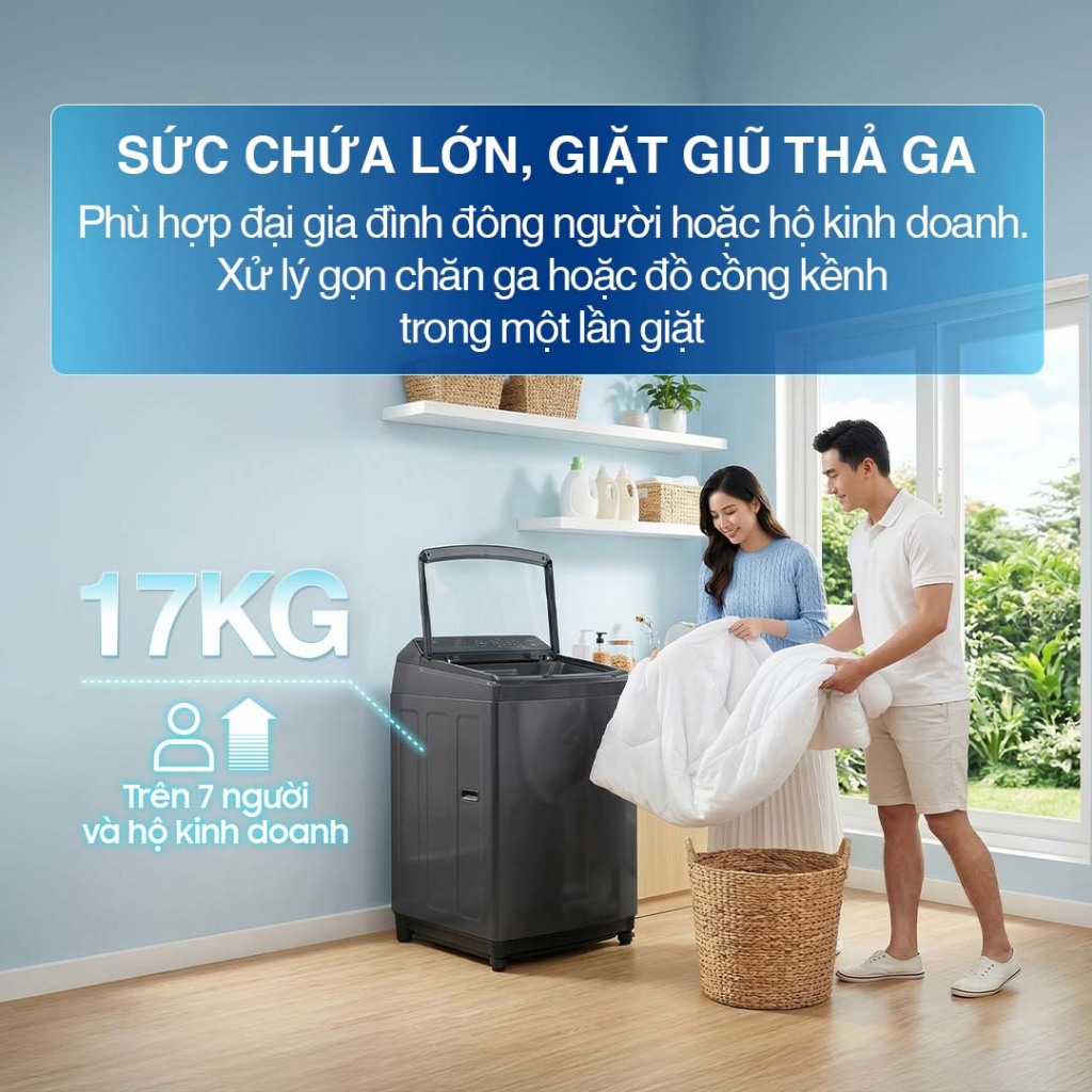 Máy Giặt Samsung Cửa Trên WA40F17E7CSV 17kg - Động cơ Digital Inverter, màu Đen
