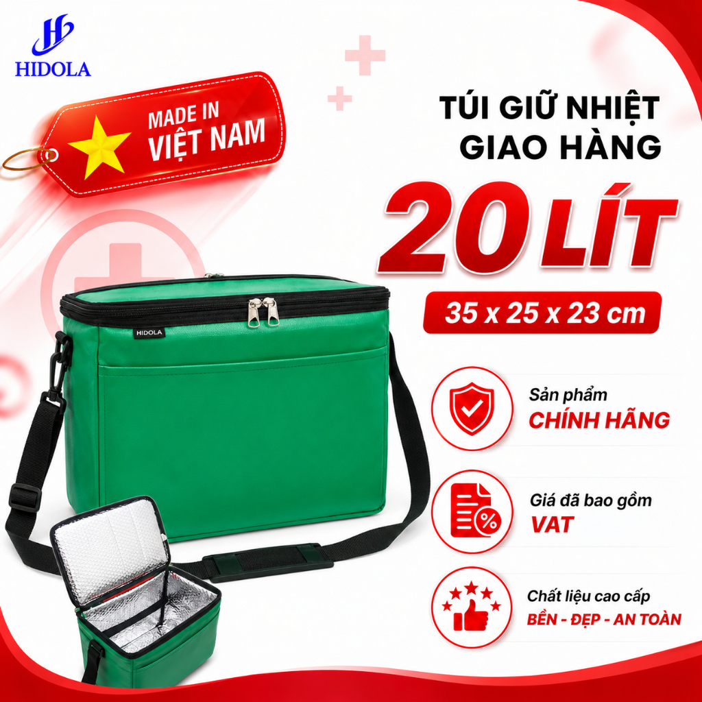 Túi Giao Hàng Giữ Nhiệt Cho Shipper HIDOLA Túi Giao Đồ Ăn Thực Phẩm Bền Đẹp Dung Tích 20 LÍT, 7033B