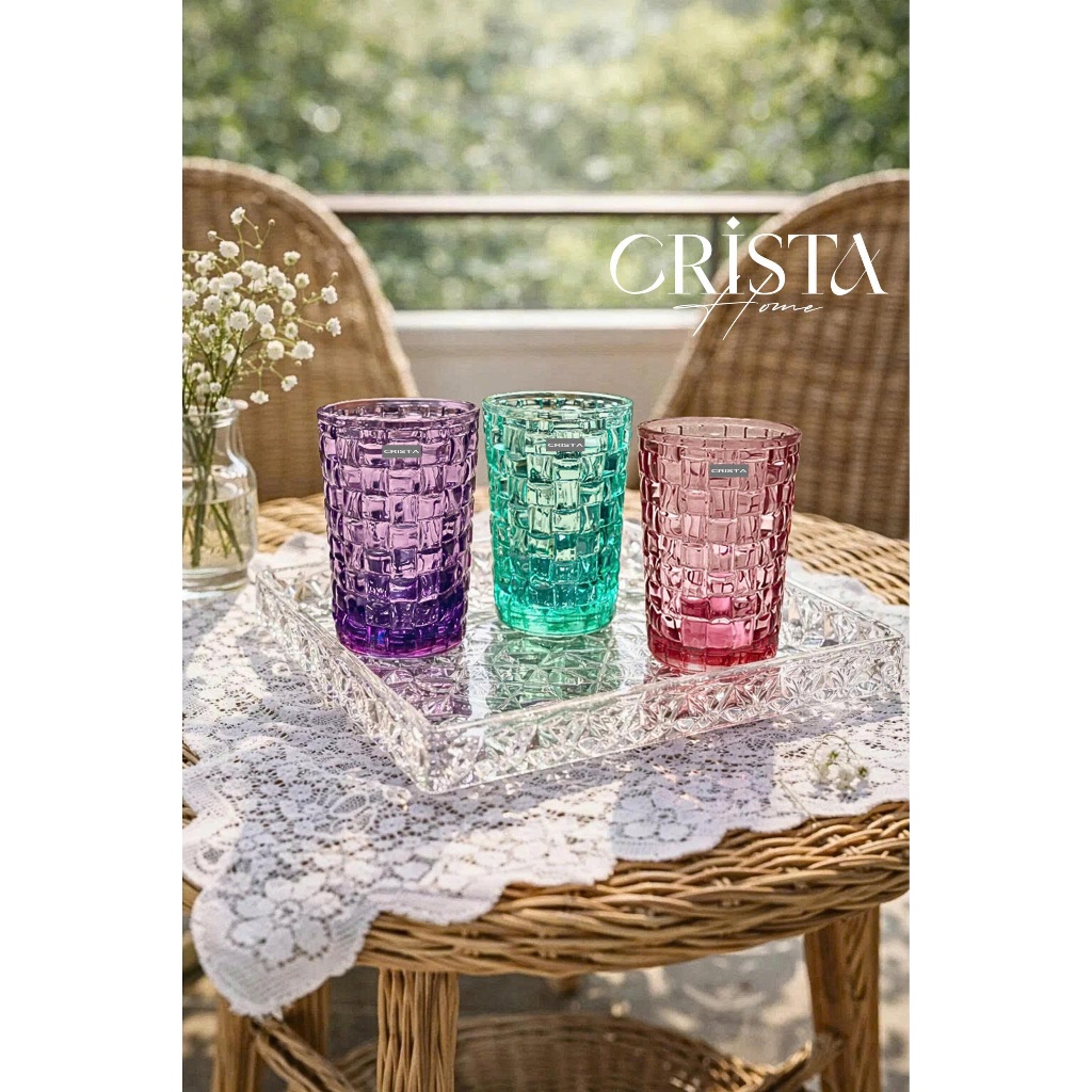 Bộ 6 Cốc Vân Caro Crista Home 350ml | Sỉ SLL Có VAT