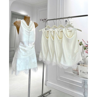 SEP House - Set lụa đổ cổ yếm chiết eo tà vạt xéo phối chân váy A ngắn trẻ trung, sành điệu - Ảnh thật
