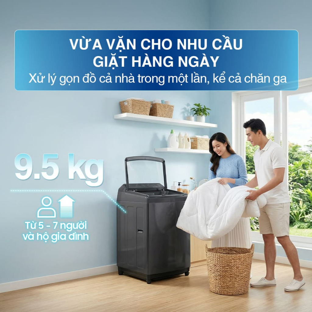 Máy Giặt Samsung Cửa TrênWA40F95E1CSV 9.5kg - Động cơ Digital Inverter, màu Đen