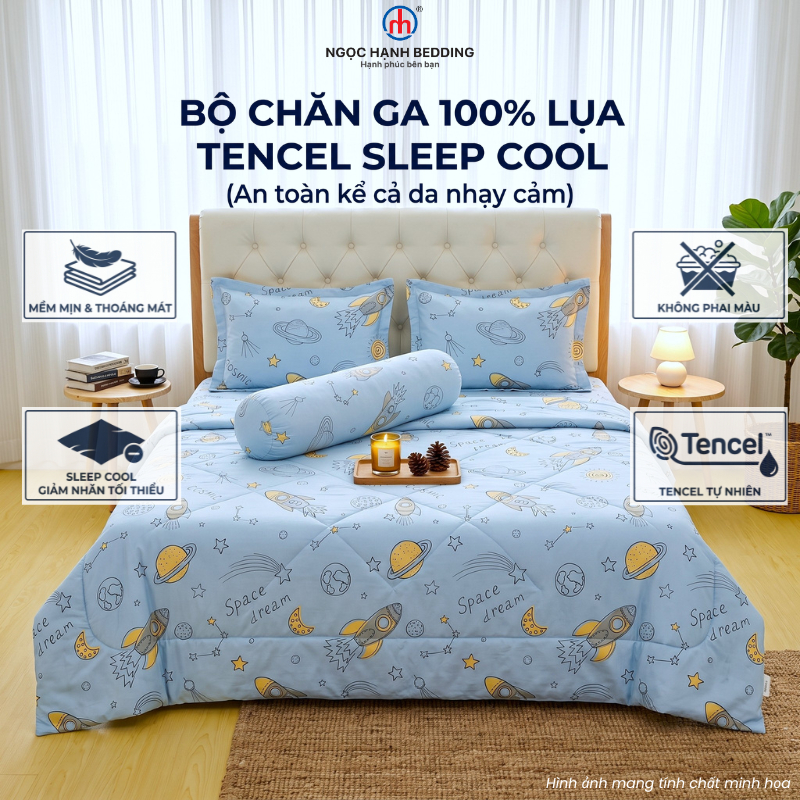 Bộ Ga Lụa Tencel MỀM MẠI, THOÁNG MÁT, Tencel Sleep Cool nệm 10cm đến 20cm - Ngọc Hạnh Bedding