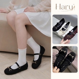Giày búp bê đế bệt khóa xích da nỉ mềm dễ đi, thiết kế Mary Jane hot trend 2026 Haru Shoes M3