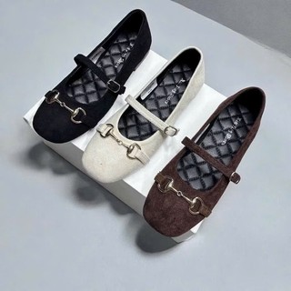 Giày búp bê đế bệt khóa xích da nỉ mềm dễ đi, thiết kế Mary Jane hot trend 2026 Haru Shoes M3