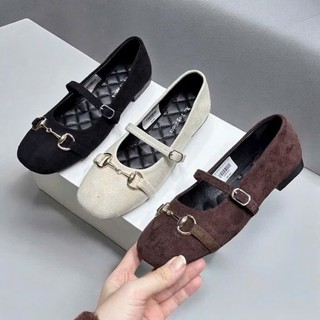 Giày búp bê đế bệt khóa xích da nỉ mềm dễ đi, thiết kế Mary Jane hot trend 2026 Haru Shoes M3