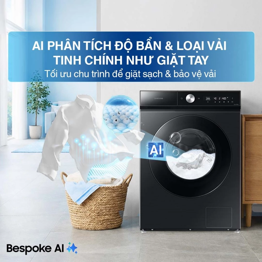 Máy Giặt Samsung Bespoke AI Cửa Trước 12 kg WW12CB944DGBSV - AI Wash tự phân bổ nước giặt theo độ bẩn, màu Đen