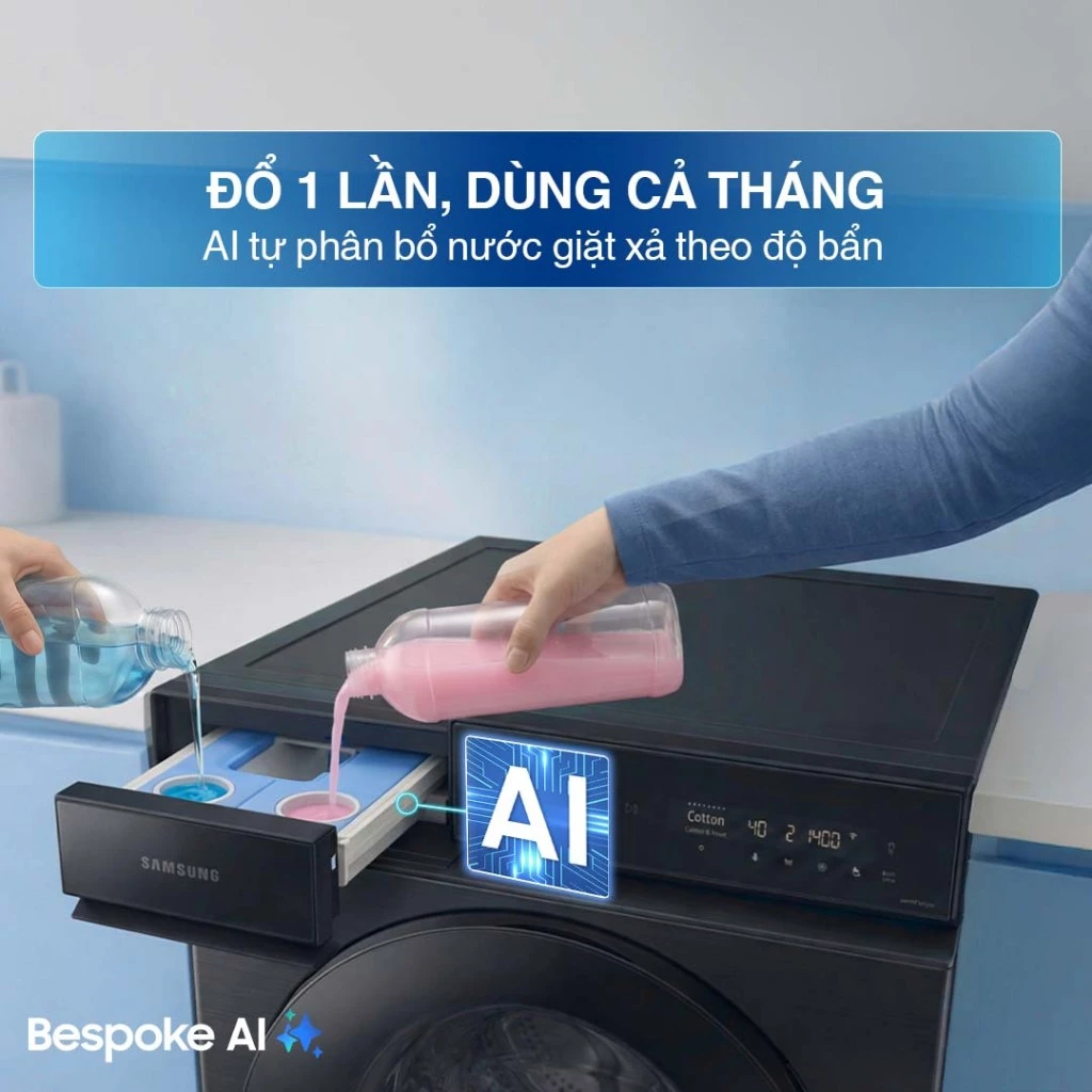 Máy Giặt Samsung Bespoke AI Cửa Trước 12 kg WW12CB944DGBSV - AI Wash tự phân bổ nước giặt theo độ bẩn, màu Đen