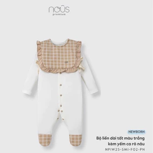 Nous Newborn Bộ liền dài có tất kèm phụ kiện, body liền thân dài phối yếm kẻ caro xinh xắn cho bé