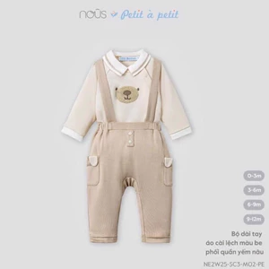Bộ dài tay kèm quần yếm nâu