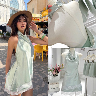 SEP House - Set lụa đổ cổ yếm chiết eo tà vạt xéo phối chân váy A ngắn trẻ trung, sành điệu - Ảnh thật