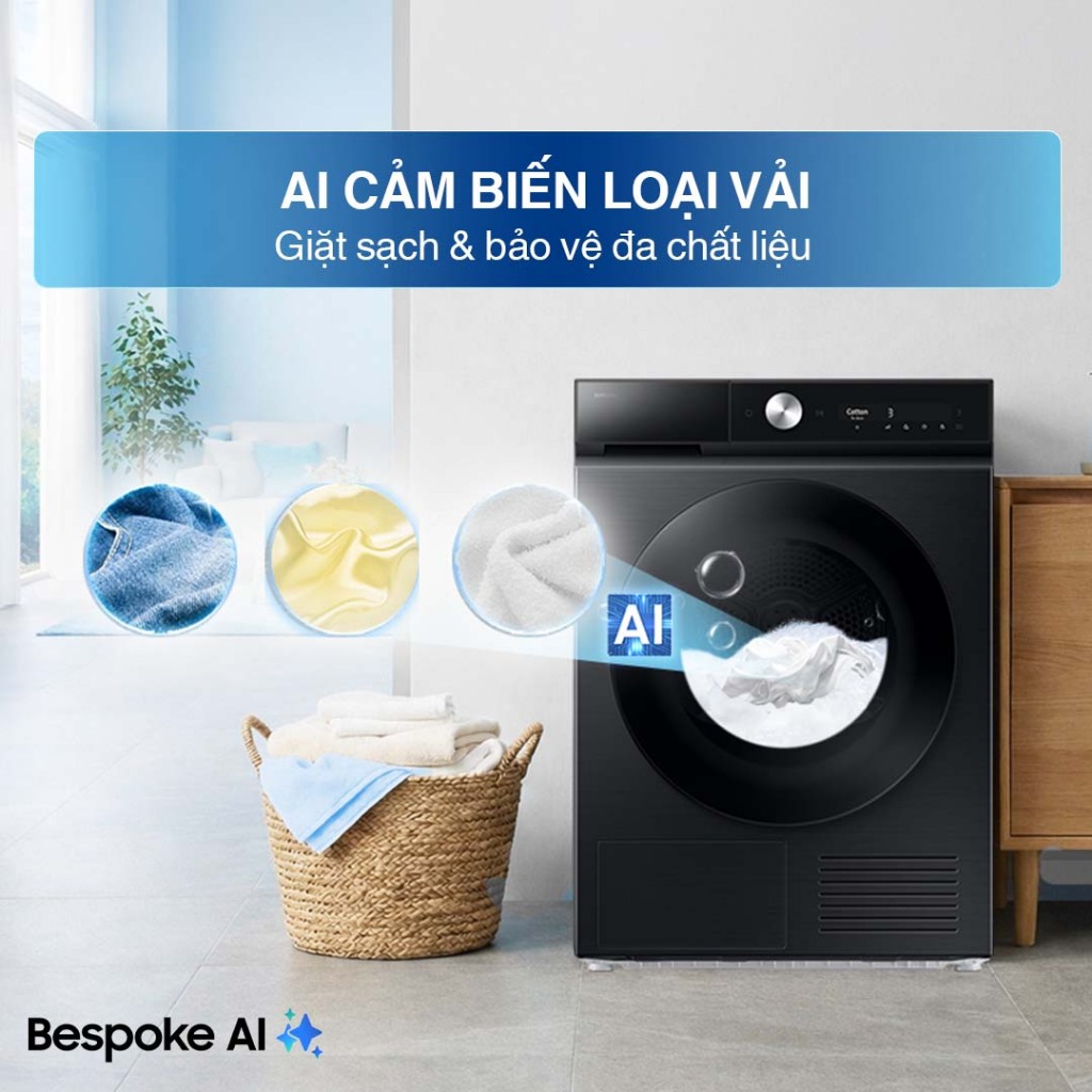 Máy giặt Samsung 10kg WW10DB7U34GBSV Bespoke AI™ - Giặt hơi nước Hygiene Steam, Màu Đen