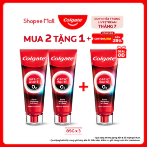 Bộ 2 Kem Đánh Răng Colgate Optic White O2 Oxy Hoạt Tính trắng răng 3 ngày 85g