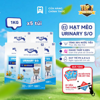 [MỚI] Hạt Cho Mèo MRVET E2 Combo 5 Gói 1KG Chăm Sóc Tiết Niệu Đa Chiều, 80% Đạm Động Vật Cao Cấp