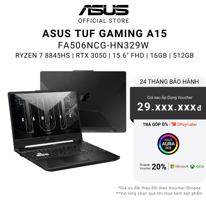 Laptop ASUS TUF Gaming A15 FA506NCG-HN329W Ryzen 7 8845HS | 16GB | 512GB | RTX 3050 4GB | 15.6" FHD | BigBuy360 - bigbuy360.vn
