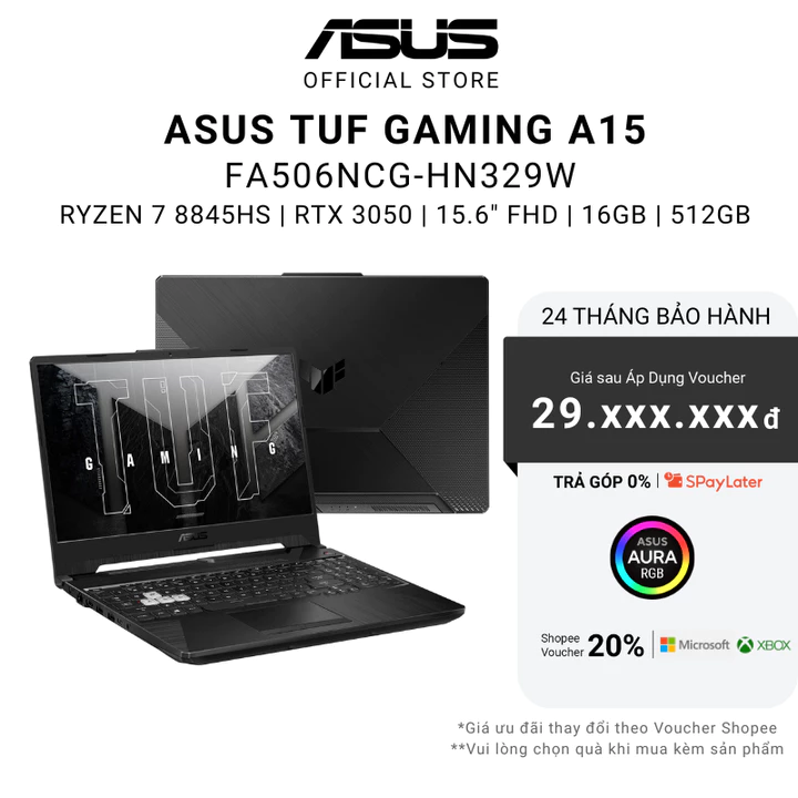 Laptop ASUS TUF Gaming A15 FA506NCG-HN329W Ryzen 7 8845HS | 16GB | 512GB | RTX 3050 4GB | 15.6" FHD