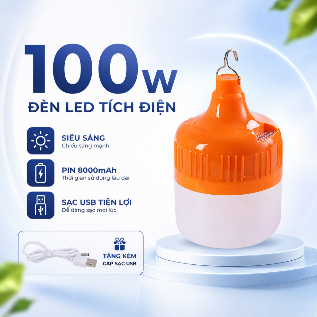 Bóng Đèn LED Tích Điện DIDOOGLT 100W Đèn Sạc USB Siêu Sáng Kèm Dây Sạc | BigBuy360 - bigbuy360.vn