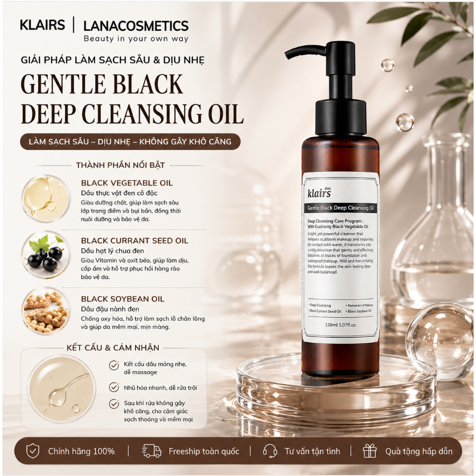 Dầu tẩy trang Klairs Gentle Black Deep Cleansing Oil - 150ml