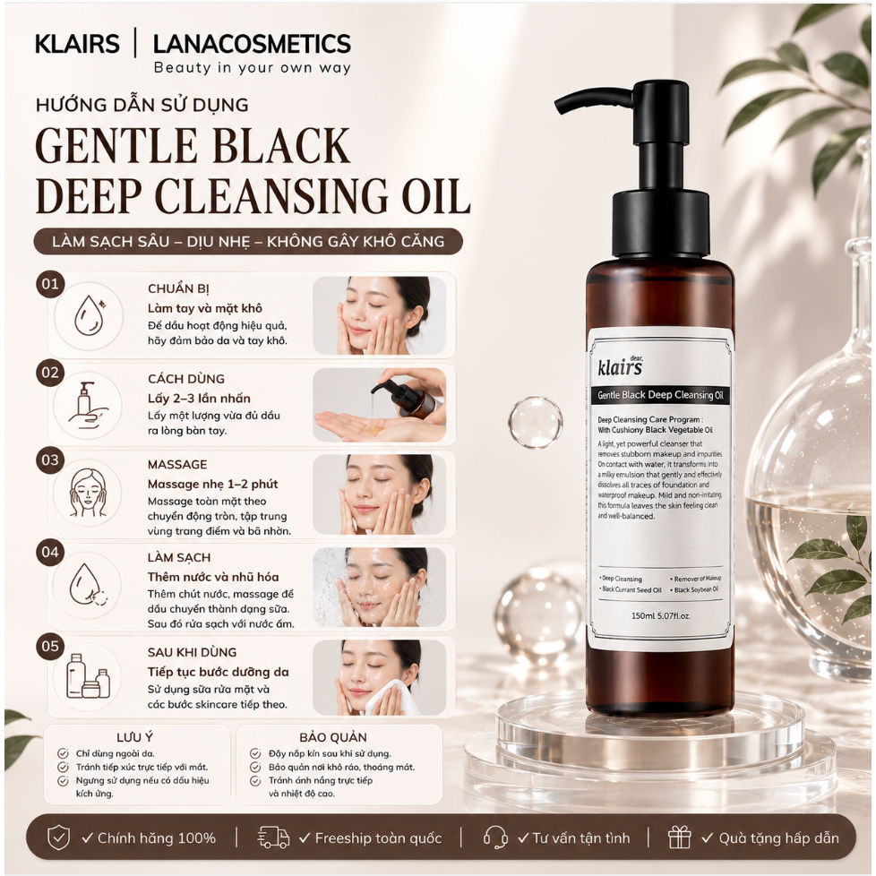 Dầu tẩy trang Klairs Gentle Black Deep Cleansing Oil - 150ml