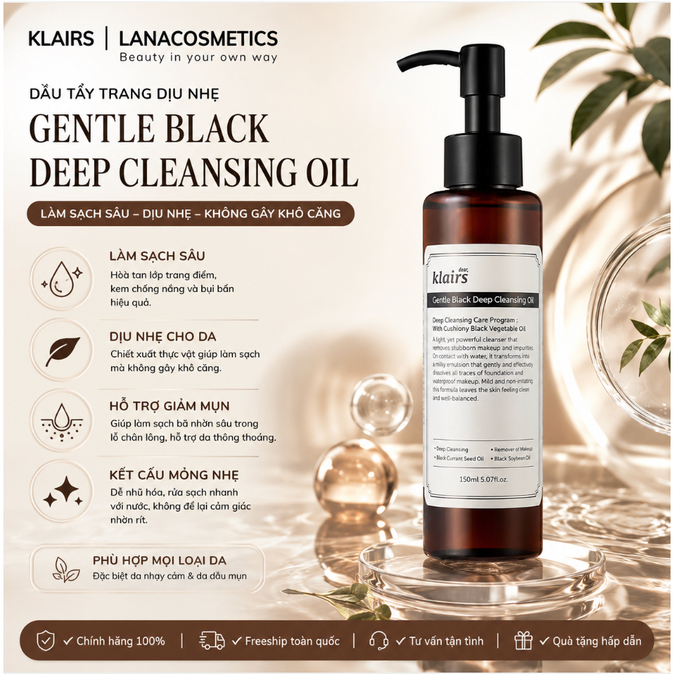 Dầu tẩy trang Klairs Gentle Black Deep Cleansing Oil - 150ml