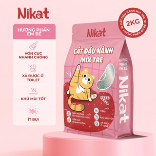 Combo 4 túi cát vệ sinh cho mèo NIKAT 2KG, cát đậu nành mix tre không bụi, vón cục, khử mùi tốt